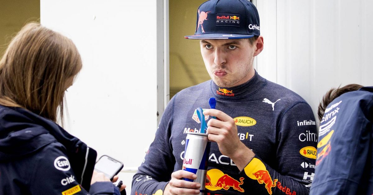 Max Verstappen, Red Bull, looking very unhappy post-race. England, July 2022.