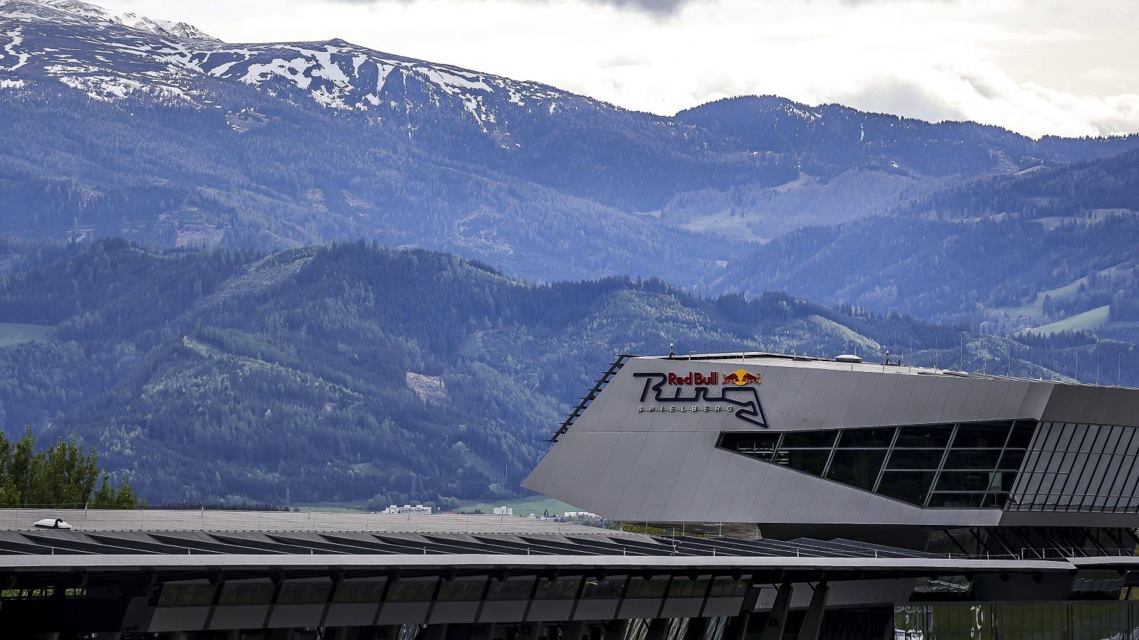Mountains in the background of the Red Bull Ring. Austria, May 2021.