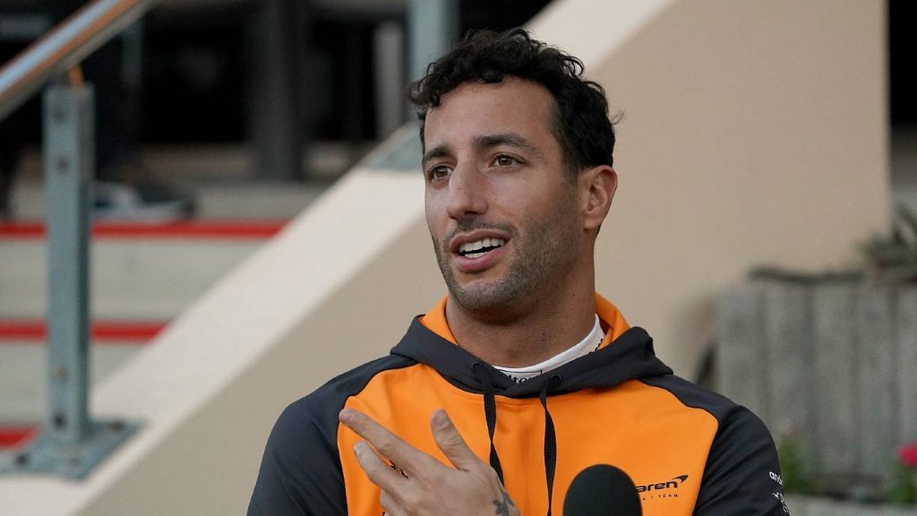 Daniel Ricciardo finger pointing during an interview. Bahrain March 2022