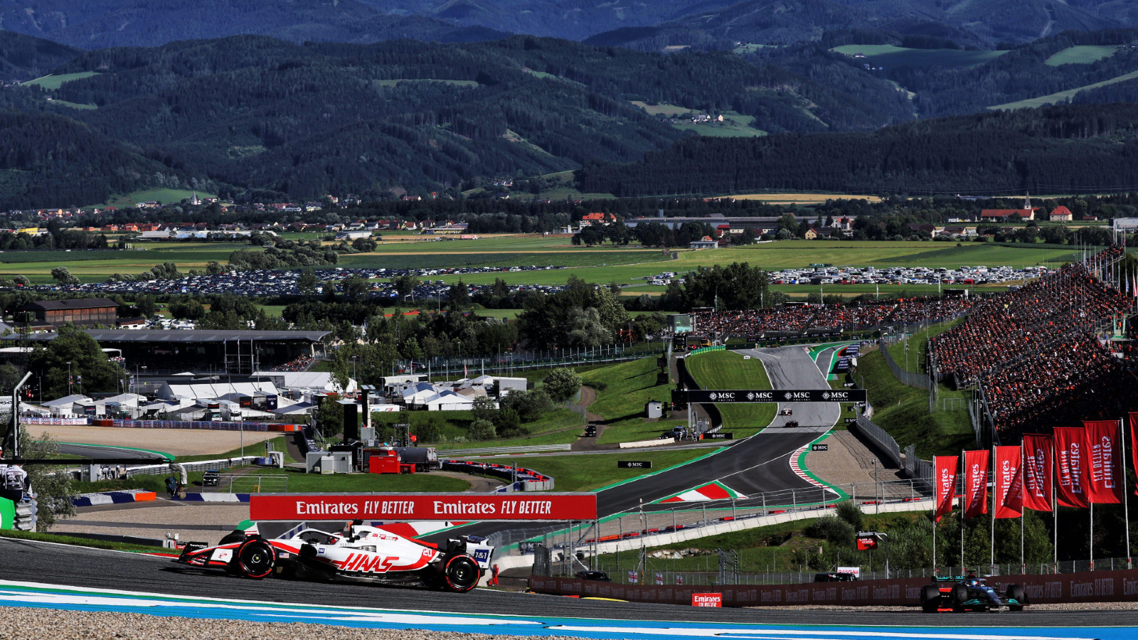 Haas' Kevin Magnussen on track during qualifying for Austrian Grand Prix. Spielberg, July 2022.