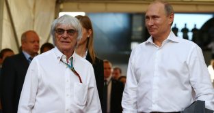 F1's Bernie Ecclestone pictured with Vladimir Putin, Russian Grand Prix 2016.