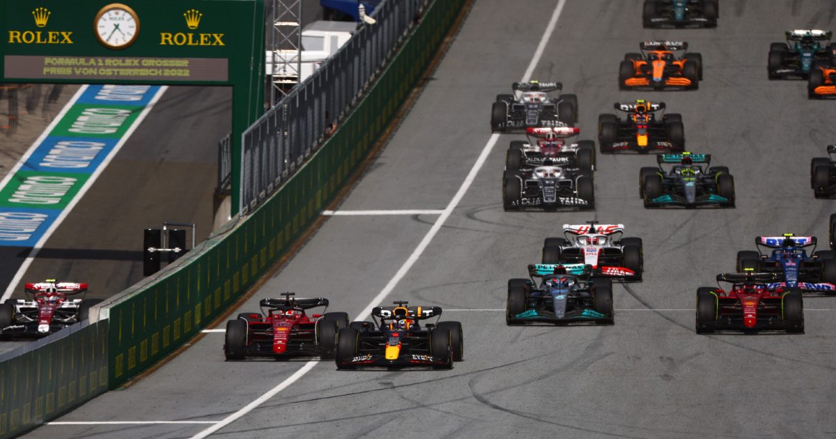Red Bull's Max Verstappen leads Ferrari's Charles Leclerc at the Austrian Grand Prix. Spielberg, July 2022. F1 2022 results