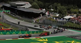 Max Verstappen leads the Austrian GP sprint. Red Bull Ring July 2022.