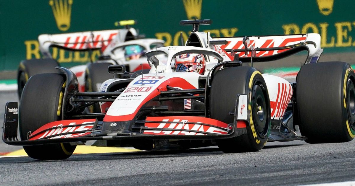 Mick Schumacher follows Haas team-mate Kevin Magnussen. Austria, July 2022.
