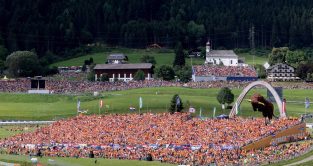 Fans in a grandstand at the Austrian GP. Red Bull Ring July 2022.