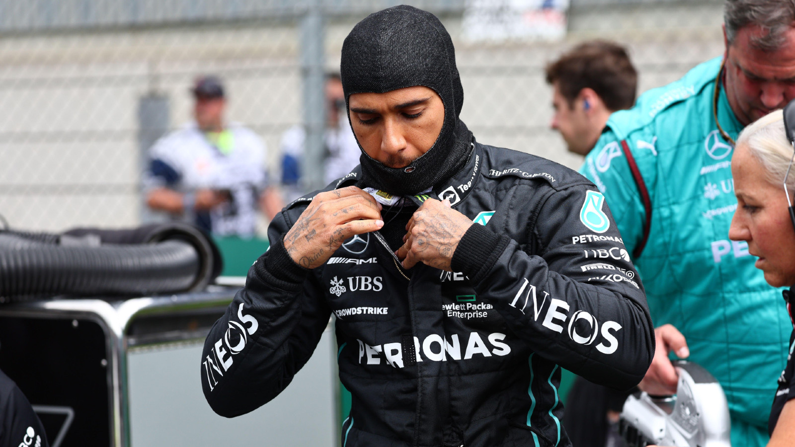 Mercedes' Lewis Hamilton gets ready for Sprint Qualifying at the Austrian Grand Prix. Spielberg, July 2022.