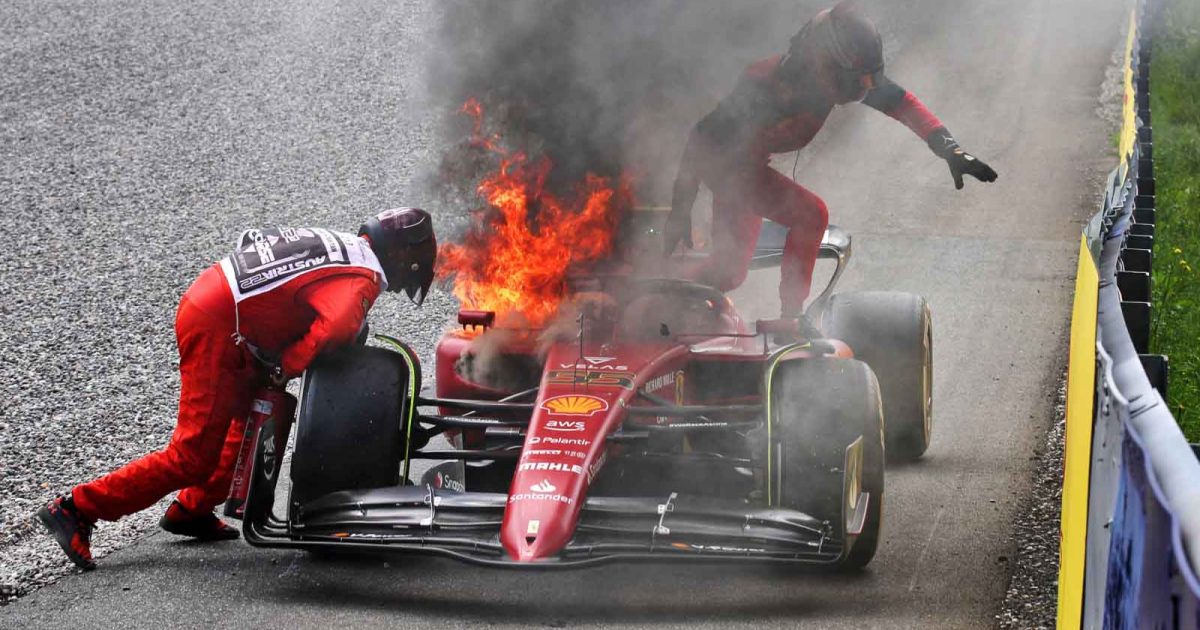 Carlos Sainz escapes his car. Austria July 2022.