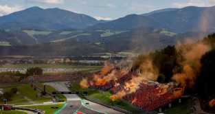 Flares being let off in Austrian GP grandstands. Red Bull Ring July 2022.