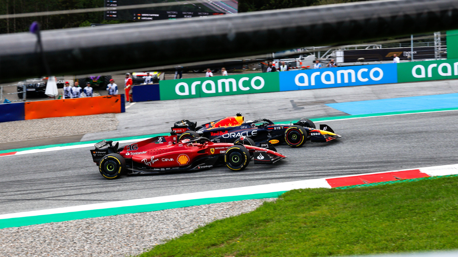 Ferrari's Charles Leclerc races Red Bull's Max Verstappen at the Austrian Grand Prix. Spielberg, July 2022.