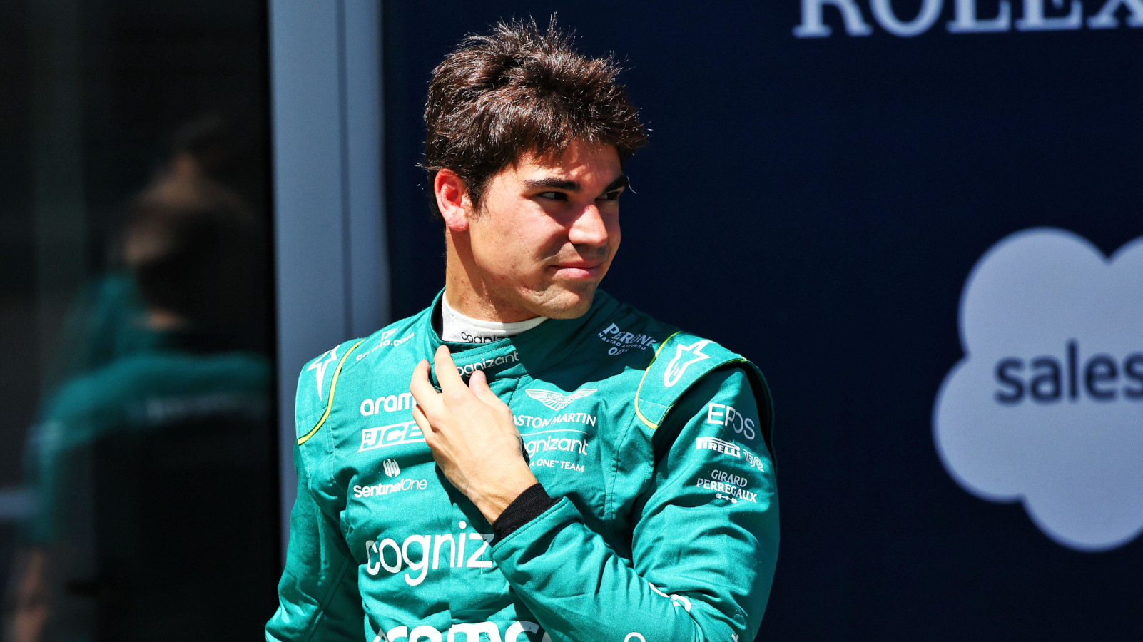 Lance Stroll standing outside the Aston Martin hospitality. Austria July 2022