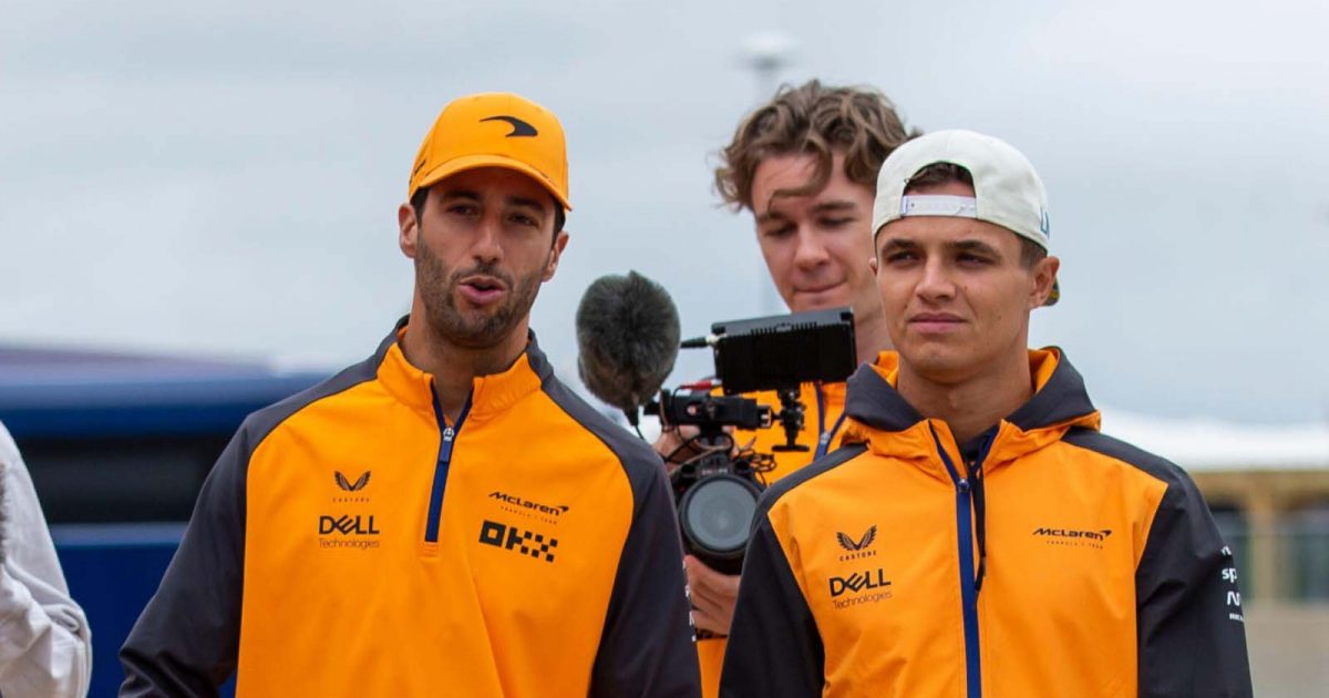 McLaren drivers Daniel Ricciardo and Lando Norris. Silverstone July 2022.