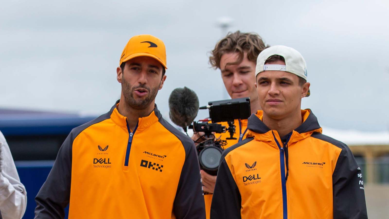 McLaren drivers Daniel Ricciardo and Lando Norris. Silverstone July 2022.