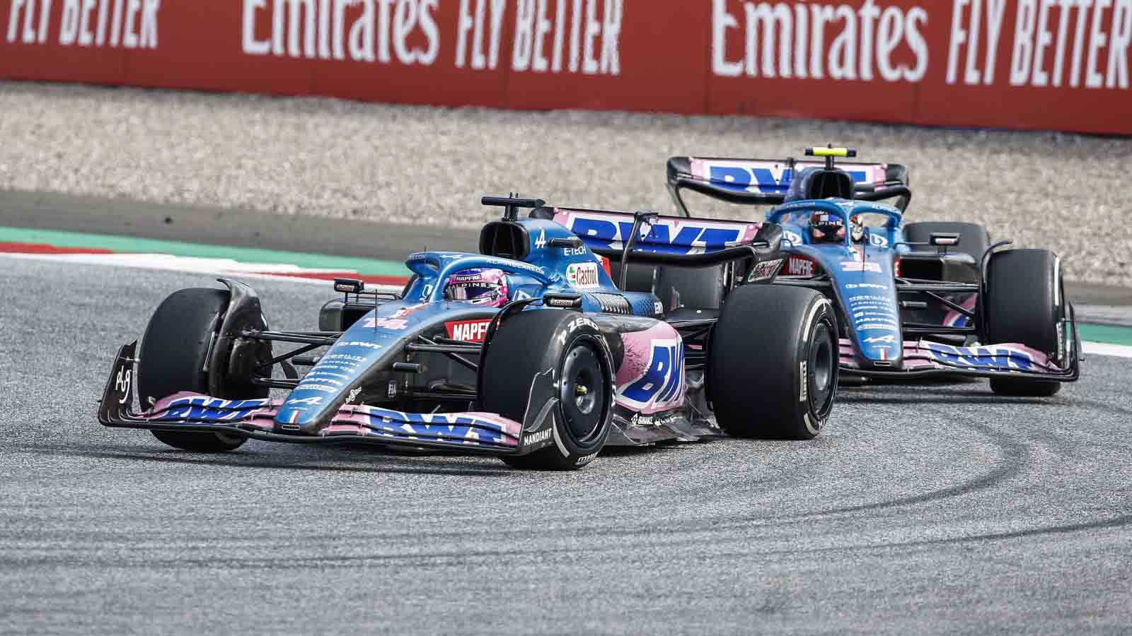 Alpine pair Fernando Alonso and Esteban Ocon. Austria July 2022.