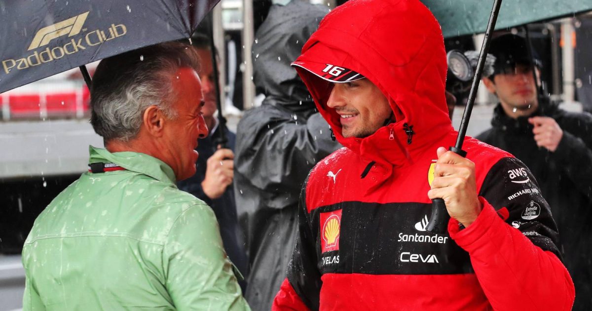 Jean Alesi greets Charles Leclerc at the Emilia Romagna GP. Imola April 2022.
