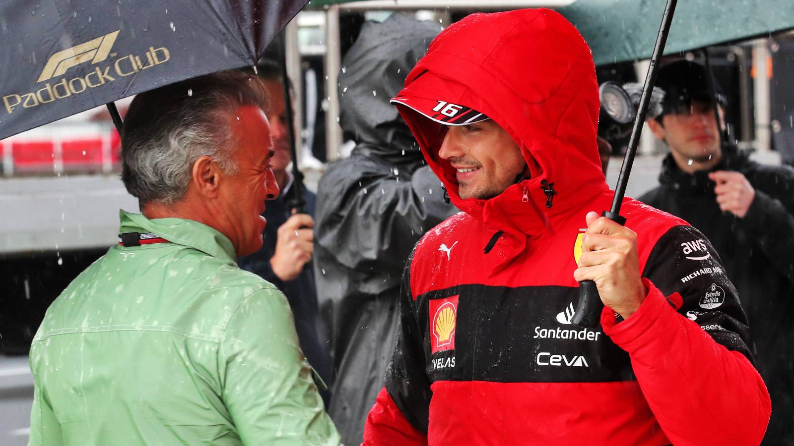 Jean Alesi greets Charles Leclerc at the Emilia Romagna GP. Imola April 2022.