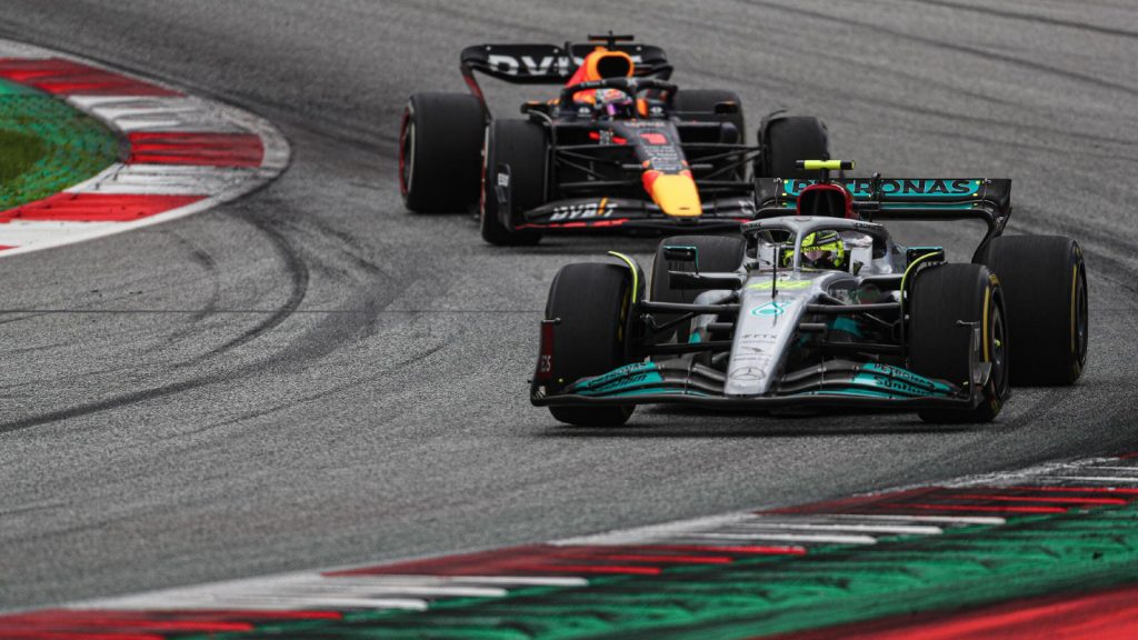 Mercedes' Lewis Hamilton in action at the Austrian Grand Prix. Spielberg, July 2022.