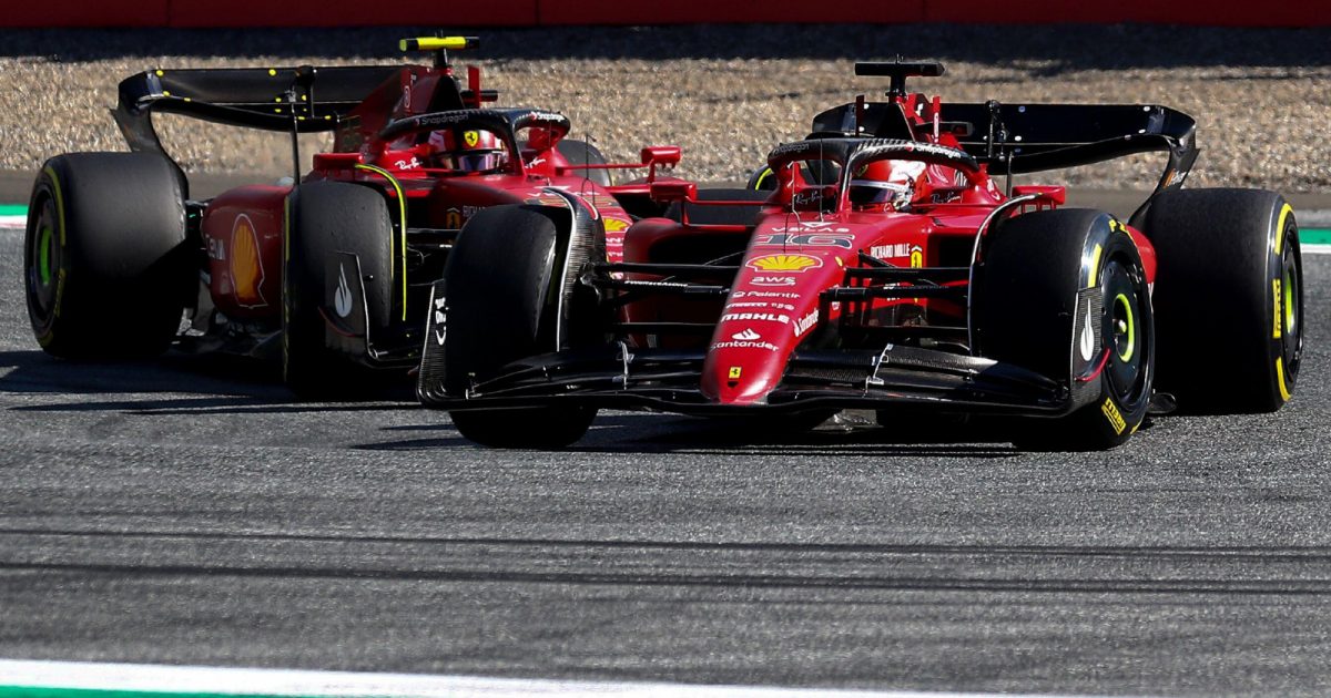 Charles Leclerc leads Ferrari team-mate Carlos Sainz. Spielberg, July 2022.
