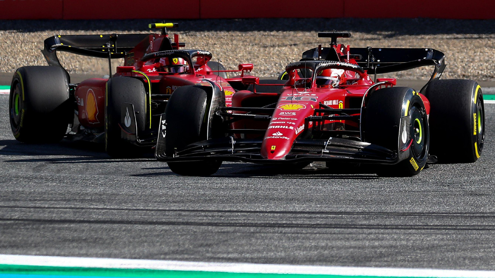 Charles Leclerc leads Ferrari team-mate Carlos Sainz. Spielberg, July 2022.