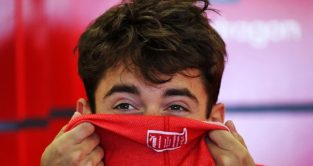 Charles Leclerc with his face hidden by his fireproofs. Azerbaijan June 2022.
