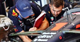 Adrian Newey tapes Max Verstappen's RB18. France July 2022