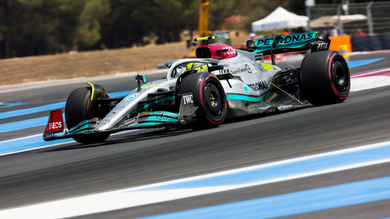 Mercedes' Lewis Hamilton on track during the French Grand Prix. Paul Ricard, July 2022.