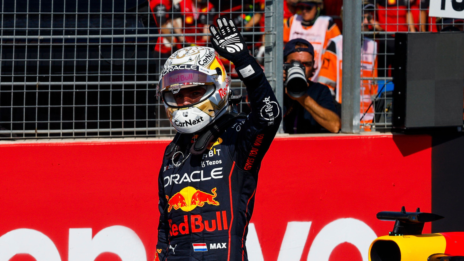 Max Verstappen waves at the crowd. France July 2022
