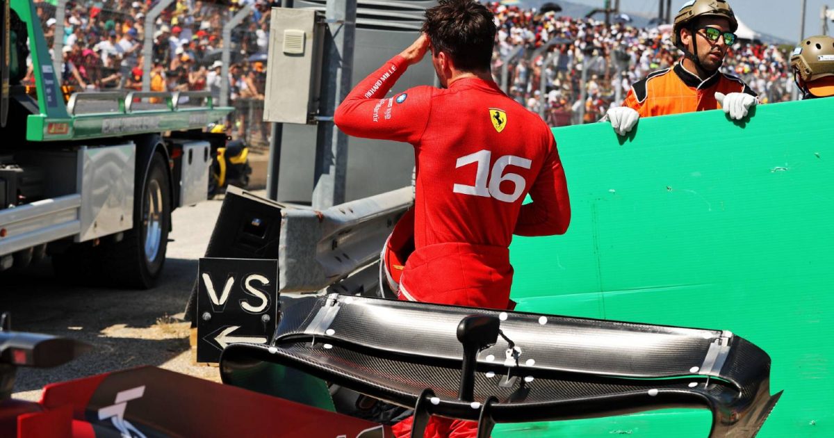 Charles Leclerc walks away from his Ferrari after crashing. Paul Ricard July 2022.