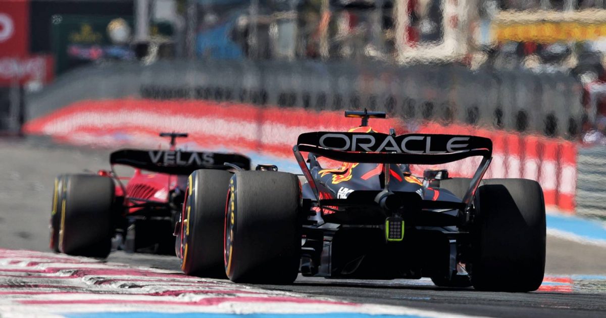 Max Verstappen, Red Bull, follows Charles Leclerc, Ferrari. France, July 2022.