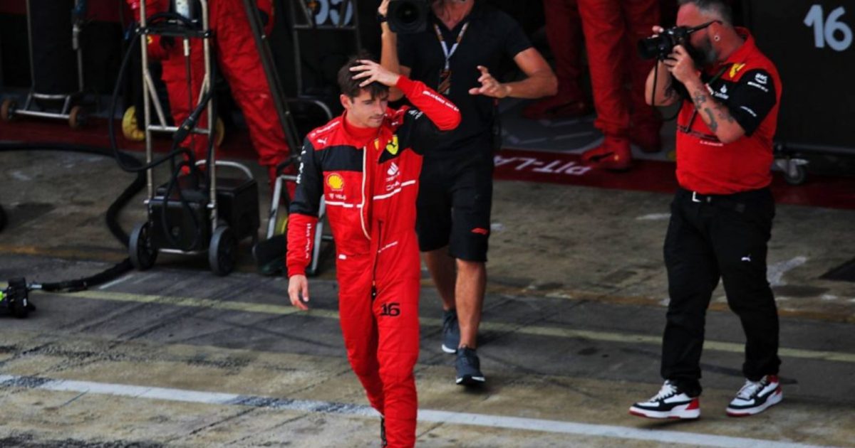 Charles Leclerc walked out of the garage after his DNF. Barcelona May 2022.