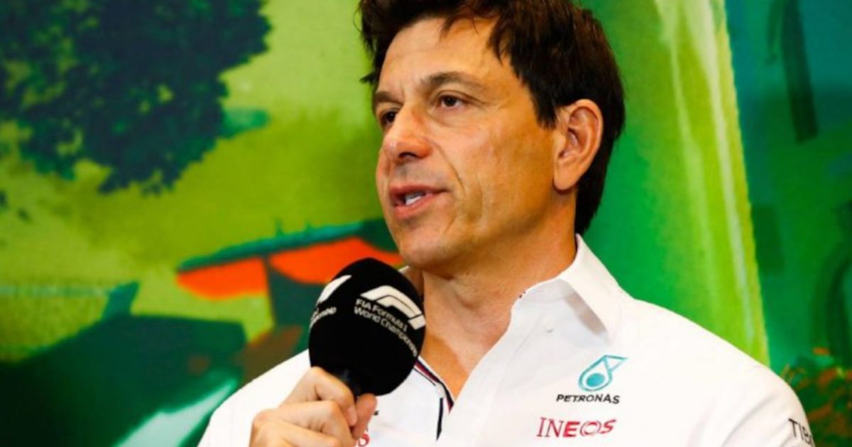 Toto Wolff, Mercedes, speaking during a press conference. Baku June 2022.