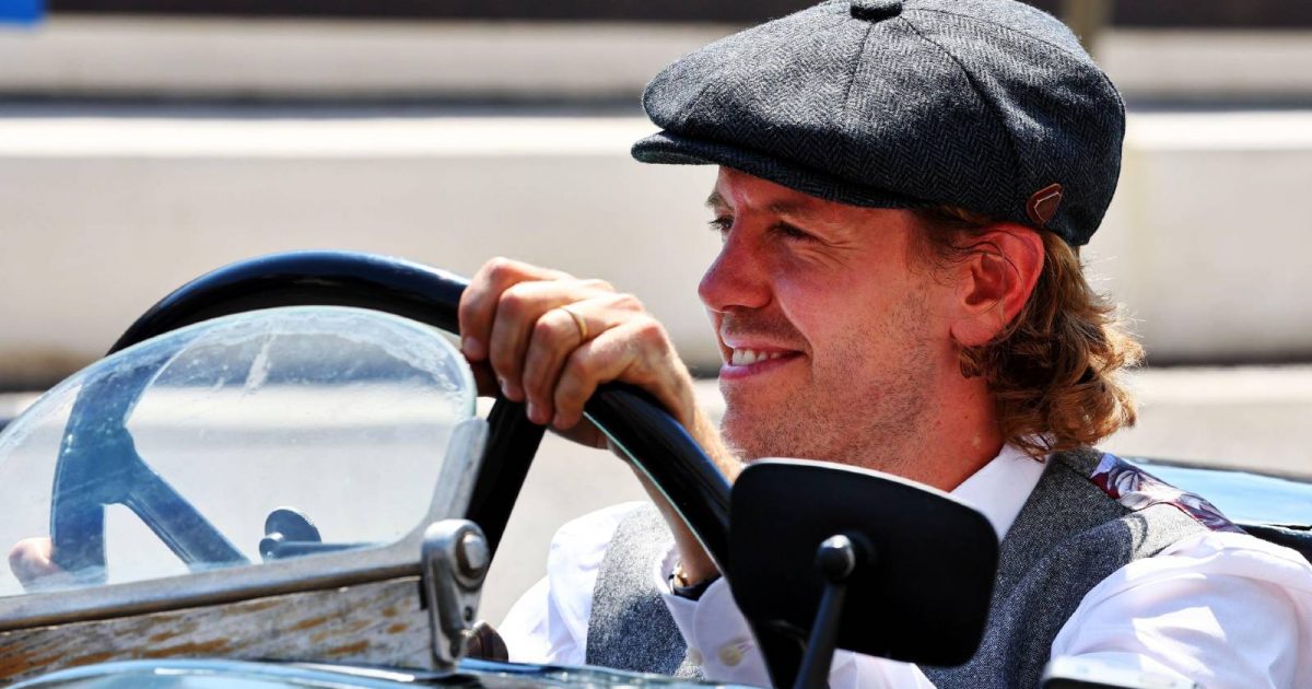 Sebastian Vettel at wheel of a 100yo Aston Martin. Paul Ricard July 2022.