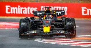Max Verstappen in action at the Hungaroring. Budapest July 2022