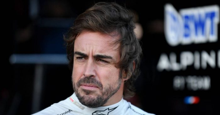 Fernando Alonso standing outside the Alpine garage. Melbourne April 2022.