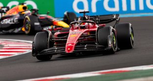 Ferrari's Charles Leclerc in action at the Hungarian Grand Prix. Budapest, July 2022.