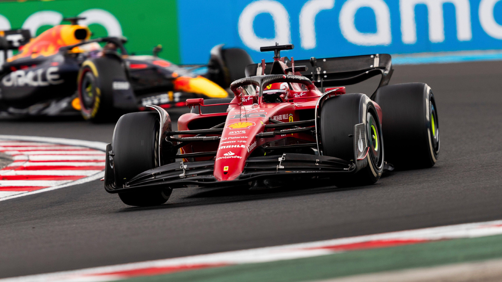 Ferrari's Charles Leclerc in action at the Hungarian Grand Prix. Budapest, July 2022.
