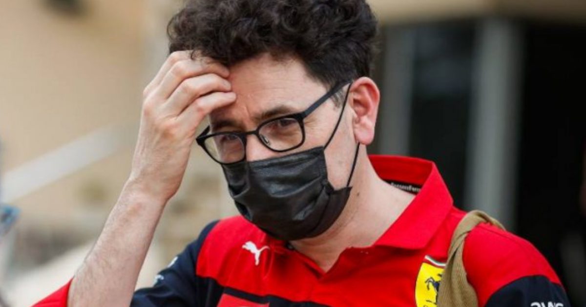 Mattia Binotto with his hand to his head. Bahrain March 2022.