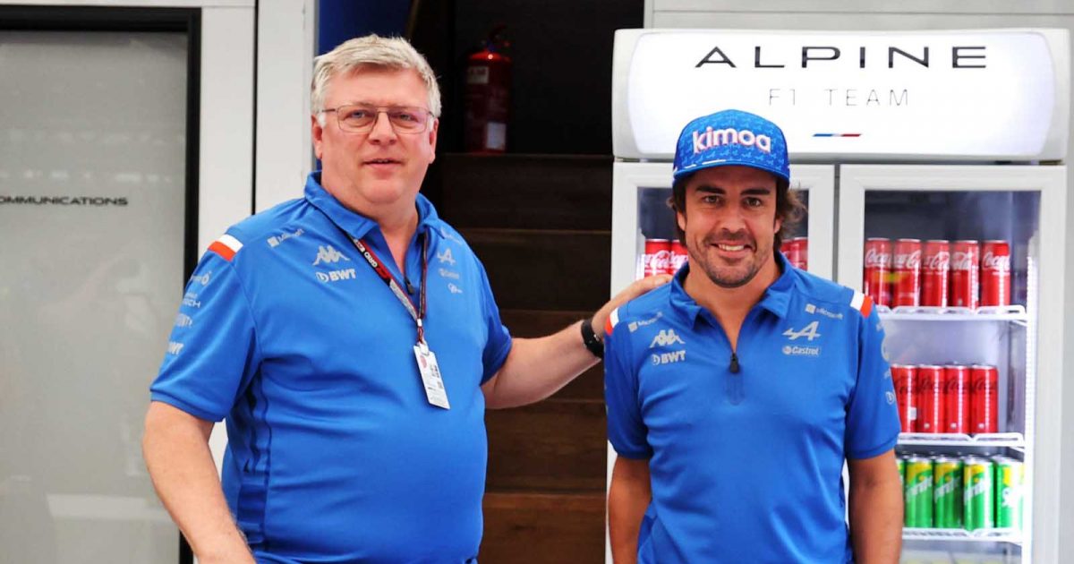 Alpine driver Fernando Alonso with Otmar Szafnauer. Hungary July 2022.