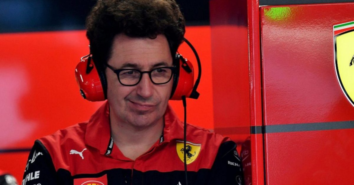 Ferrari team principal Mattia Binotto in the garage with headphones and a quirky look. Montreal June 2022