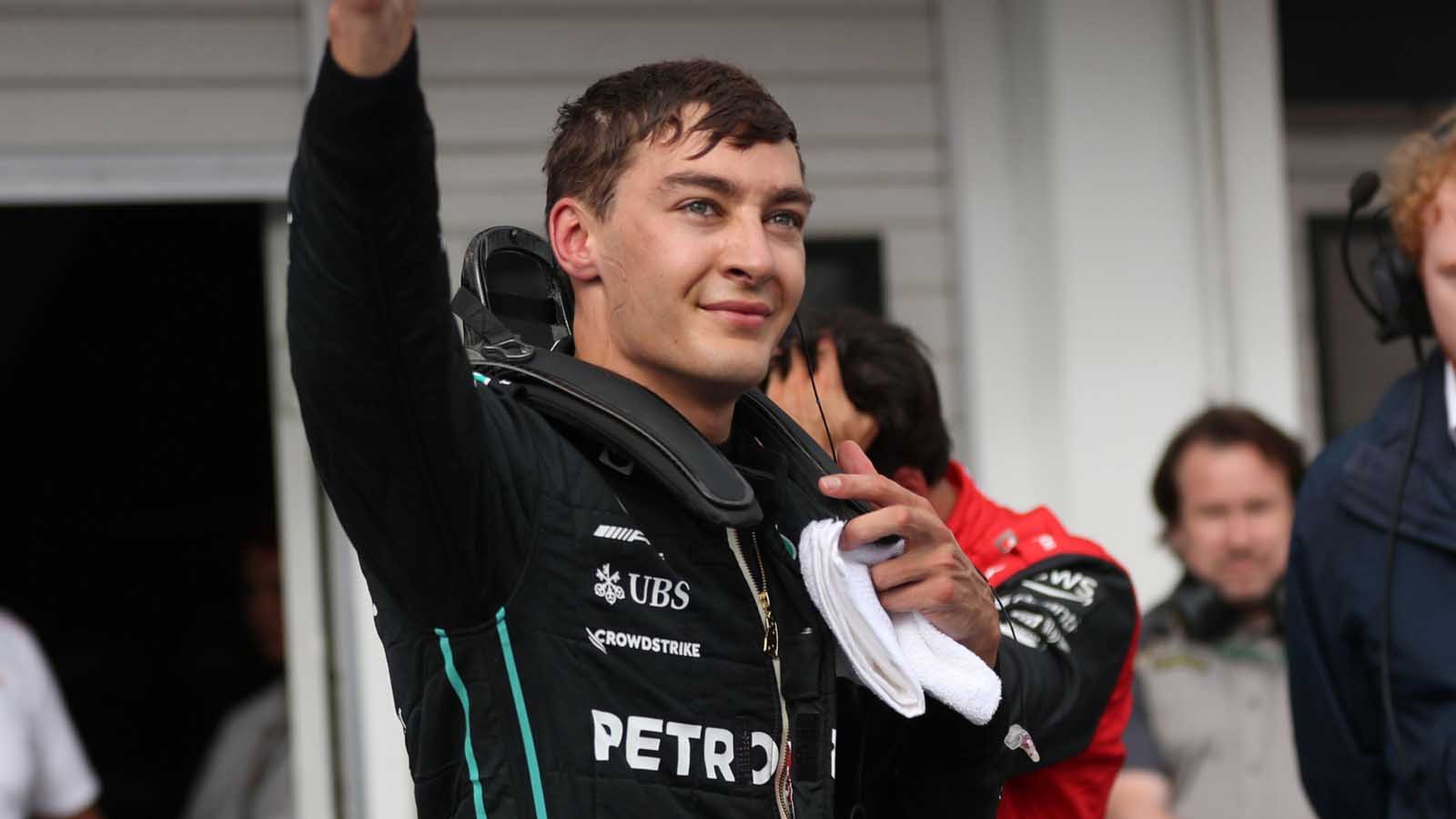 Mercedes driver George Russell after qualifying. Hungary July 2022.