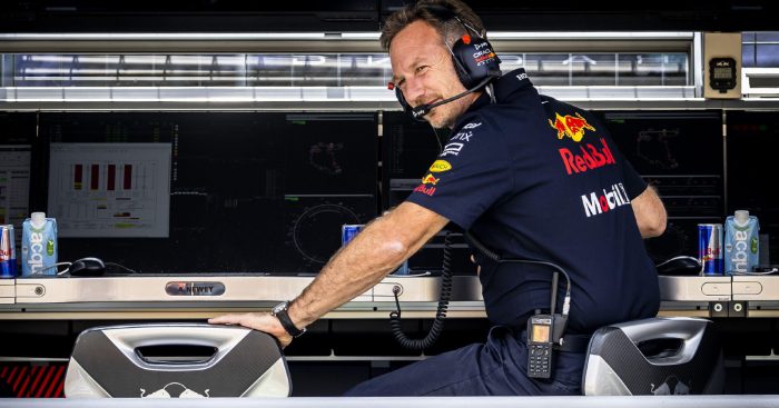 Christian Horner on the Red Bull pitwall. Budapest, July 2022.