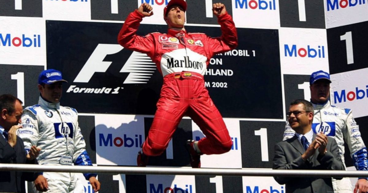迈克尔·舒马赫获胜后高兴得跳了起来。匈牙利1988年