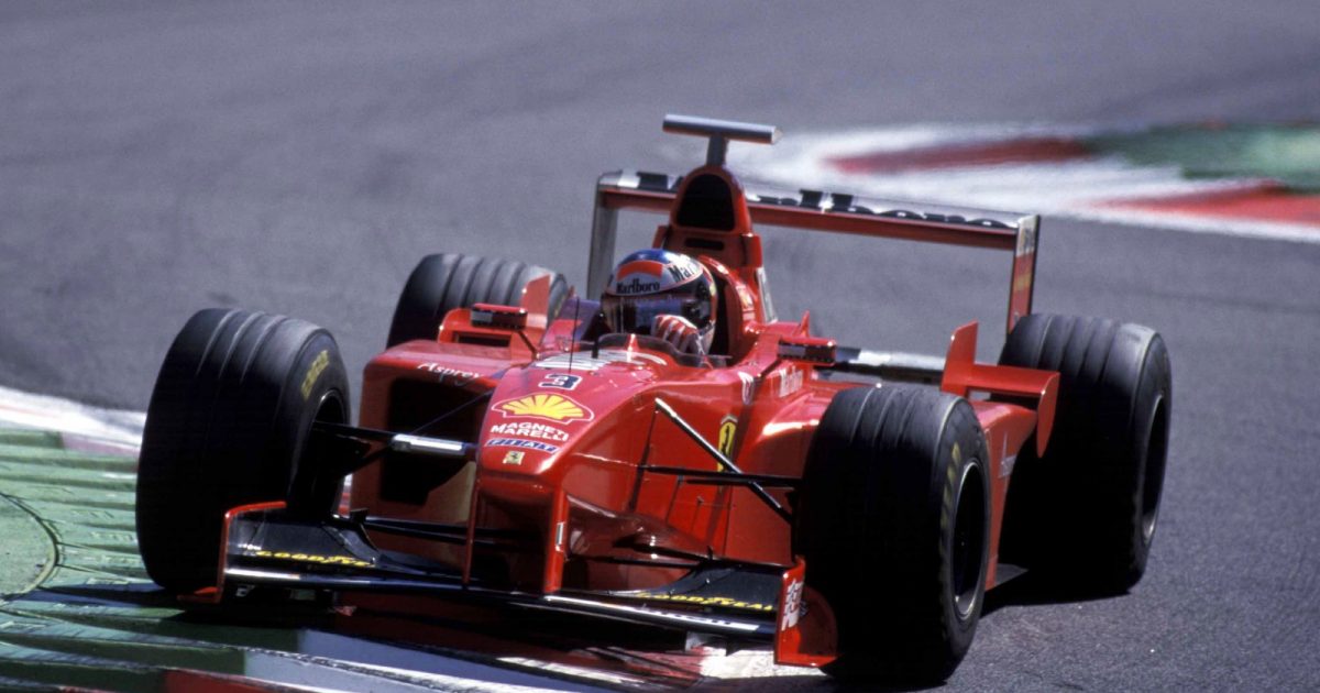 Michael Schumacher negotiates the Monza chicane in his Ferrari. Italy, 1998.