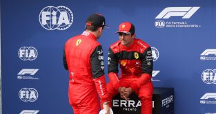 Charles Leclerc speaking with Carlos Sainz after qualifying for the Hungarian GP. Hungary July 2022