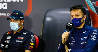 Alex Albon and Sergio Perez in the driver press conference. Bahrain March 2022