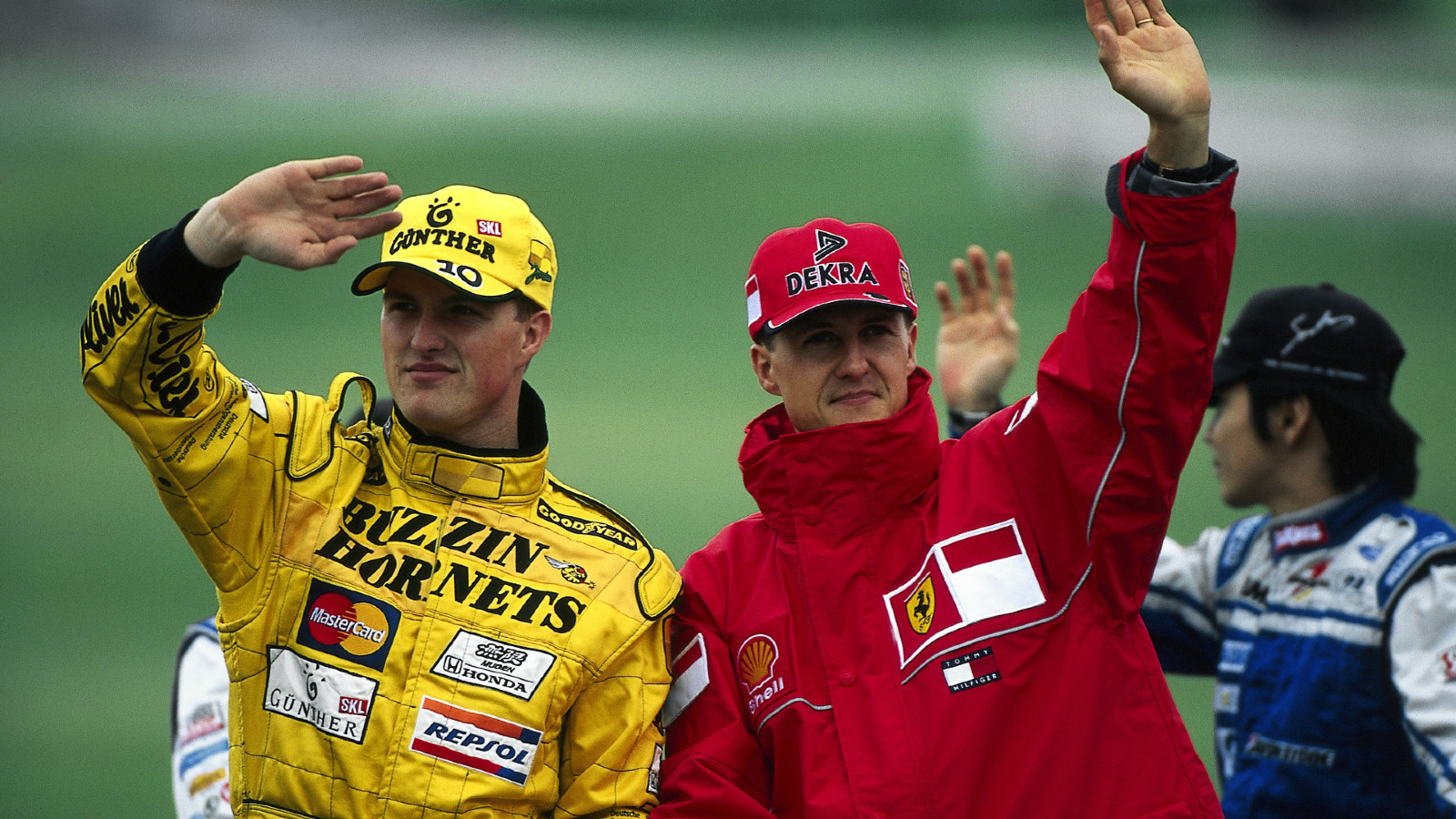 Jordan's Ralf Schumacher and Ferrari's Michael Schumacher in 1998.