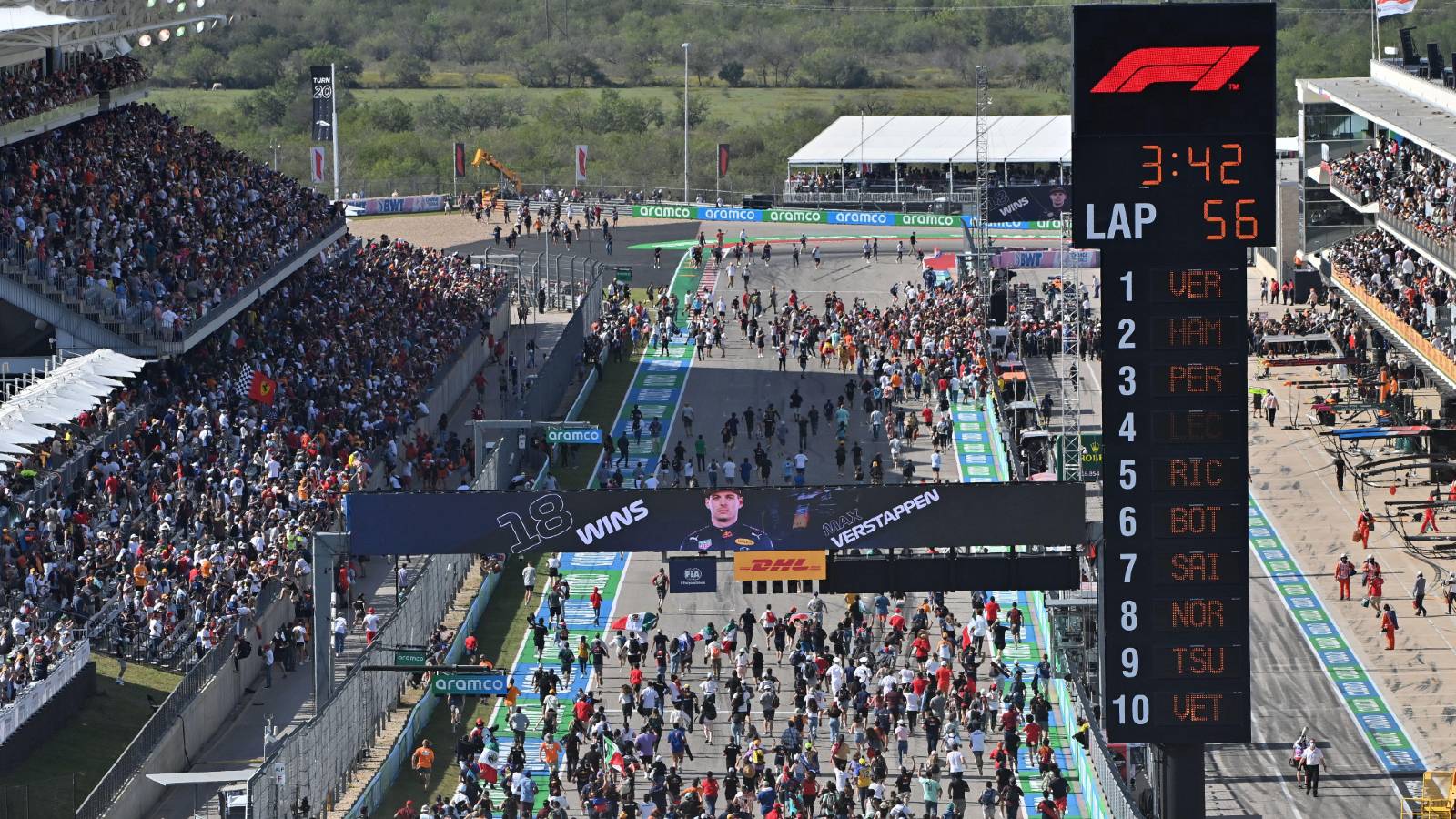 Les fans envahissent la piste après le GP des États-Unis.  Austin octobre 2021.