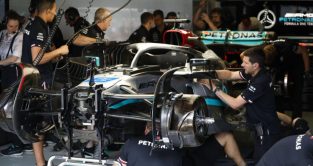 Mercedes working on the number 63 George Russell's car. Austria July 2022
