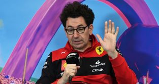 Mattia Binotto hand up in a stop during a press conference. Austria July 2022