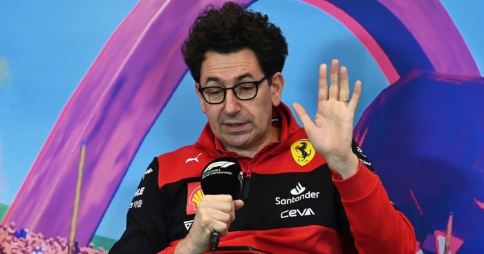 Mattia Binotto hand up in a stop during a press conference. Austria July 2022