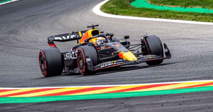 Max Verstappen, Red Bull, in FP2 for the Belgian GP. Spa August 2022.